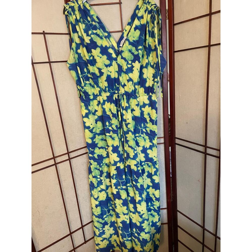Calvin Klein Size 14 Blue Floral Sheath Dress Yellow Flowers Career EUC - Picture 3 of 9